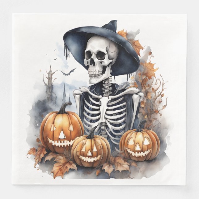 Elegantes Halloween-Wasserfarbenskelett Serviette (Vorderseite)