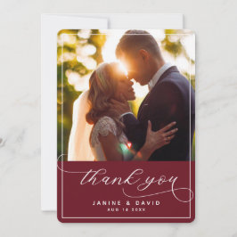 Elegantes handgeschriebenes Burgundy Wedding Foto Dankeskarte
