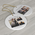 Elegantes handgeschriebenes Hochzeitssemble Foto V Keramik Ornament<br><div class="desc">Ein großartiger und nachdenklicher Weg,  um Ihren Freunden,  Verwandten und Mitarbeitern zu danken,  die an Ihrem Hochzeitstag mit diesem modernen Foto auftauchten. Danke an das Ornament mit dem handgeschriebenen Goldenen Effekt "Dankeschön"-Fotos auf der Vorder- und Rückseite</div>