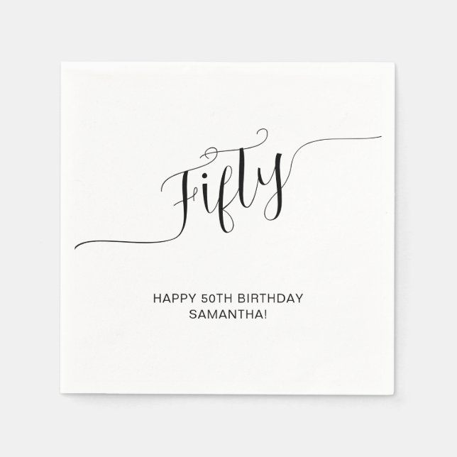 Elegantes handgeschriebenes Skript 50. Geburtstag Serviette (Vorderseite)