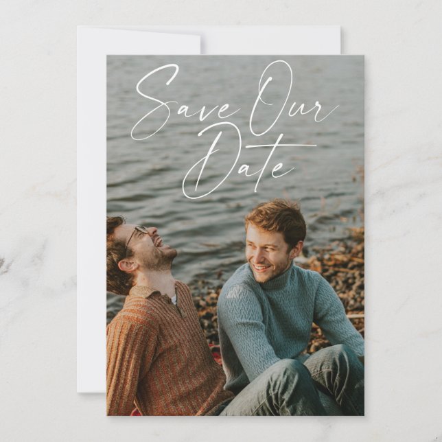 Elegantes, handgeschriebenes Skript-Foto-Overlay Save The Date (Vorderseite)