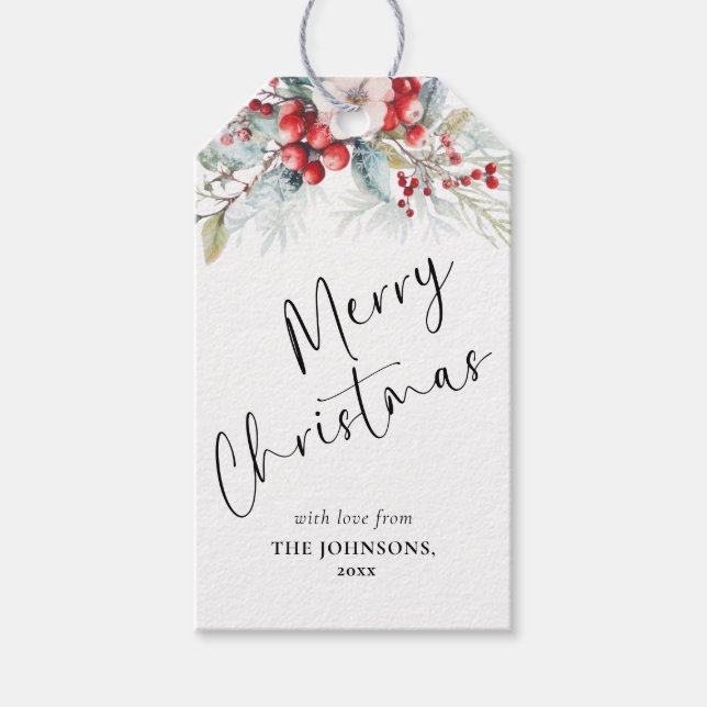 Elegantes handgeschriebenes Skript | Red Berries W Geschenkanhänger (Vorderseite)