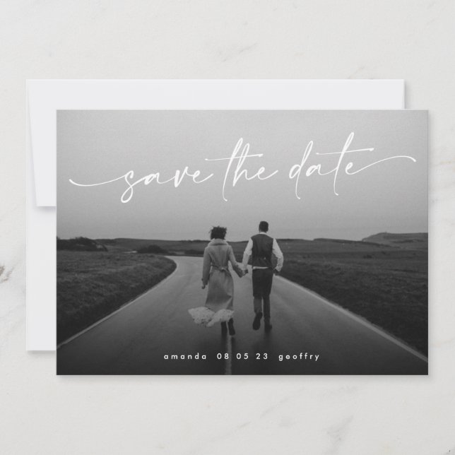 Elegantes handgeschriebenes Skriptüberlagerungs-Fo Save The Date (Vorderseite)