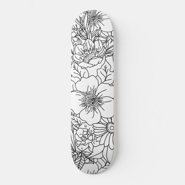 Elegantes handgezeichnetes Blumendoodles-Design Skateboard (Vorderseite)