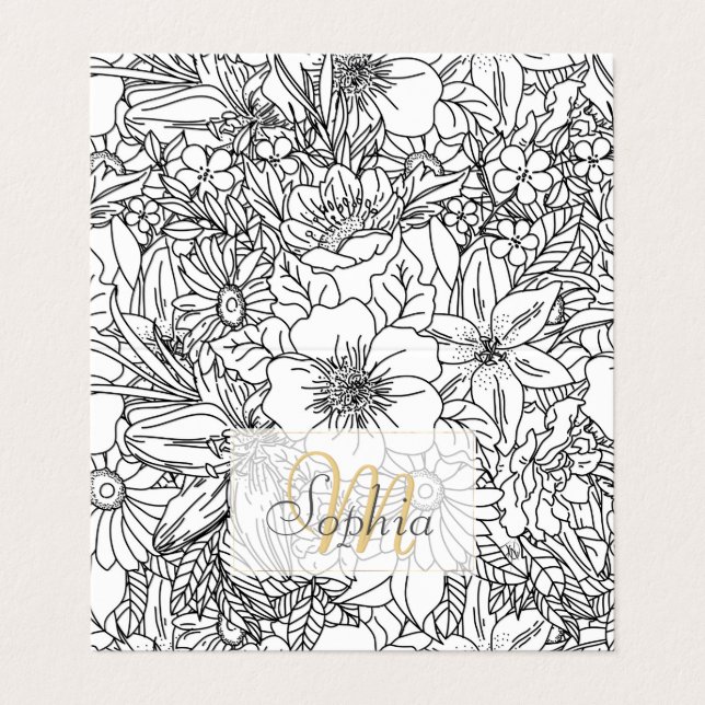 Elegantes handgezeichnetes Blumendoodles-Design Visitenkarten (Außenseite Aufgefaltet)