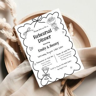 Elegantes handgezeichnetes Hochzeitsessen Probe Einladung