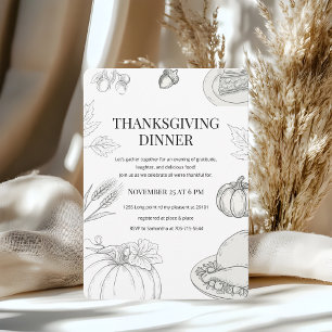 Elegantes handgezeichnetes Thanksgiving-Dinner Einladung