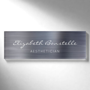 Elegantes Handwriting-Skript Silver Brushed Metal Namenschild