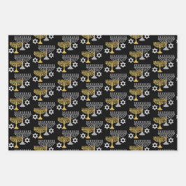 Elegantes Hanukkah Holiday Pattern Gold Geschenkpapier Set