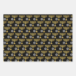 Elegantes Hanukkah Holiday Pattern Gold Geschenkpapier Set