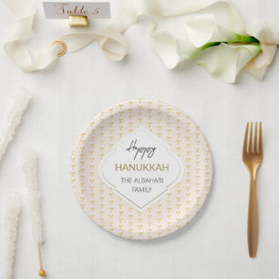 Elegantes Hanukkah Holiday Pattern Gold Pappteller