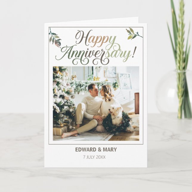 Elegantes Happy Anniversary Personalisiertes Foto Karte (Vorderseite)