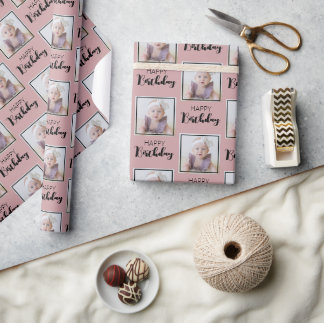 Elegantes Happy Birthday Custom Foto Modernes Must Geschenkpapier