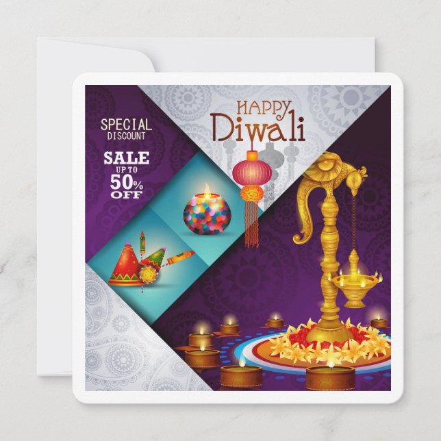 Elegantes Happy Diwali Festival Einladung (Vorderseite)