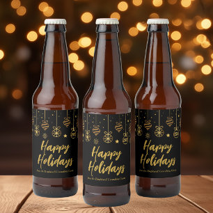 Elegantes Happy Holidays Black Gold Custom Party Bierflaschenetikett