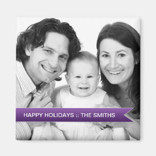Elegantes Happy Holidays Lila Ribbon Family Foto Magnet