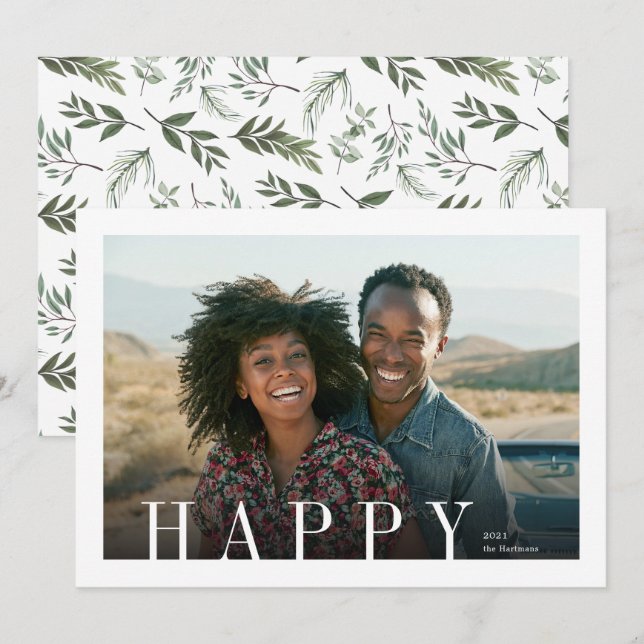 Elegantes Happy Modern Overlay Foto Weihnachten (Vorne/Hinten)