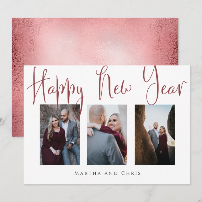 Elegantes Happy New Year Rose Gold Foto Collage (Vorne/Hinten)