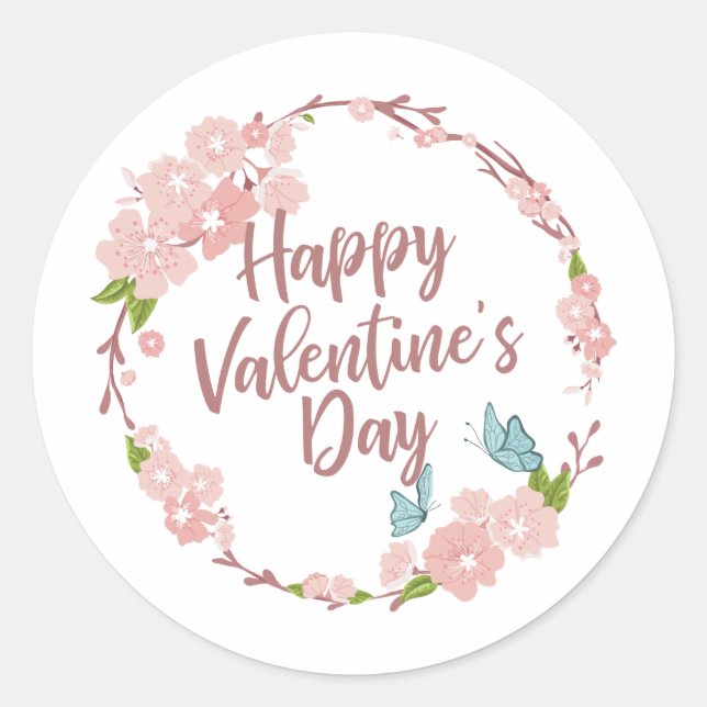 Elegantes Happy Valentine's Day Floral Sticker Sie (Vorderseite)