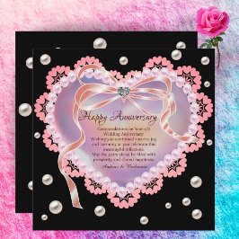 Elegantes Happy Wedding Anniversary Pink Lace Hear Mitteilungskarte