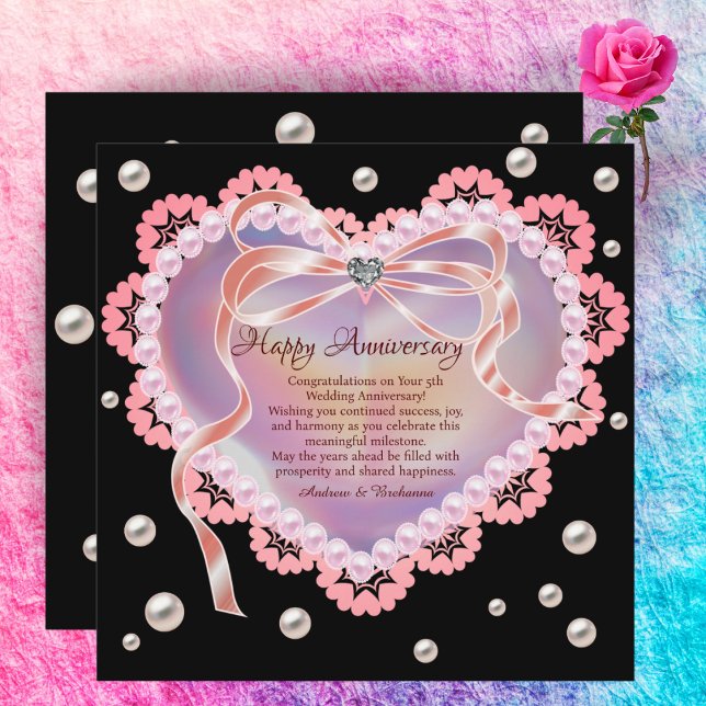 Elegantes Happy Wedding Anniversary Pink Lace Hear Mitteilungskarte (Von Creator hochgeladen)