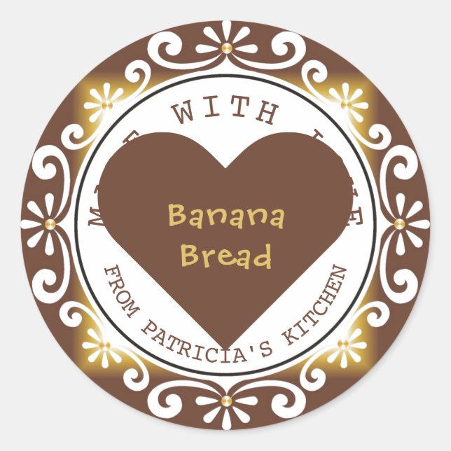 Elegantes hausgemachtes Bananenbrot aus Liebe Runder Aufkleber (Vorderseite)