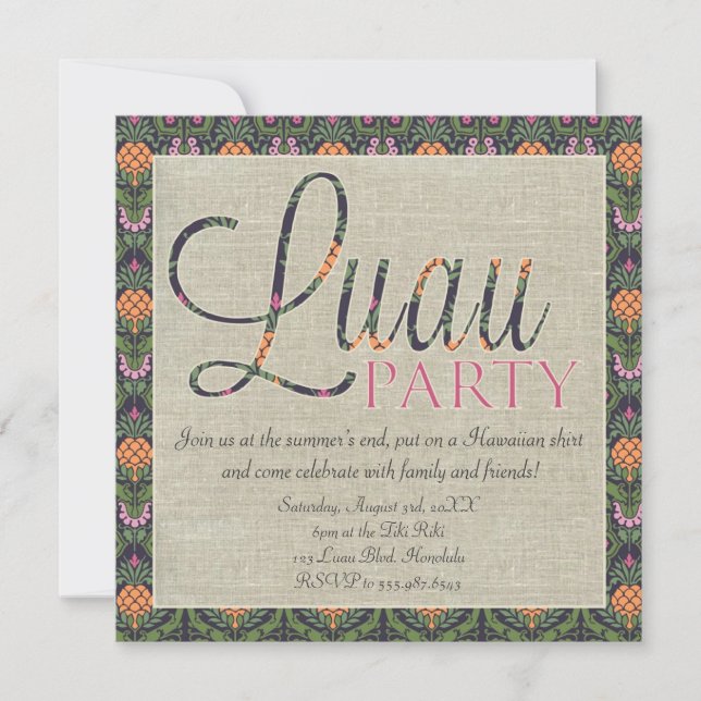 Elegantes Hawaiisches Tropical Luau Party Einladung (Vorderseite)