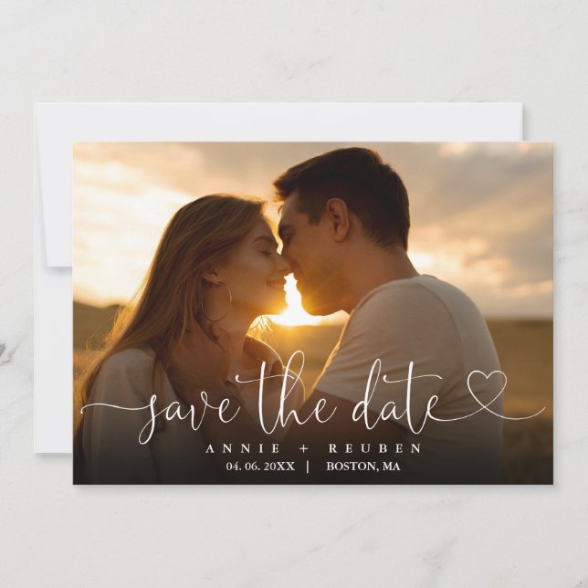 Elegantes Heart Script-Foto Hochzeit QR-Code Save The Date (Vorderseite)