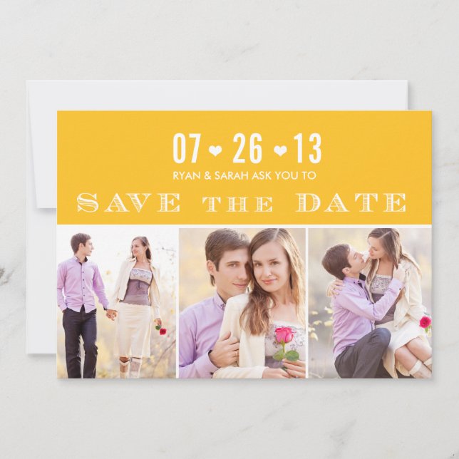 Elegantes Heart Yellow Speichern Sie die Daten mit Save The Date (Vorderseite)