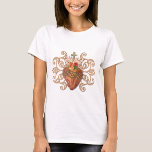 Elegantes Heiliges Herz Jesus katholisches Kreuz T-Shirt