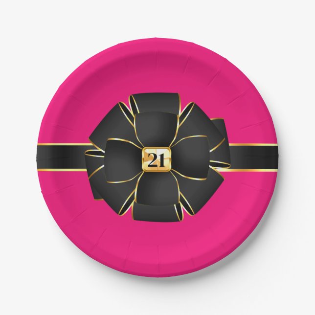 Elegantes heiß rosa Gold JEDES ALTER Mädchen Gebur Pappteller (Vorderseite)