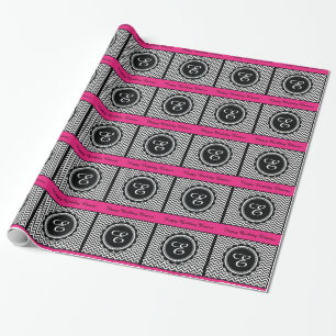 Elegantes heißes Rosa-Monogramm-Zickzack Muster Geschenkpapier