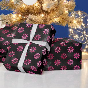 Elegantes heißrosa glitzerndes und schwarzes Blume Geschenkpapier