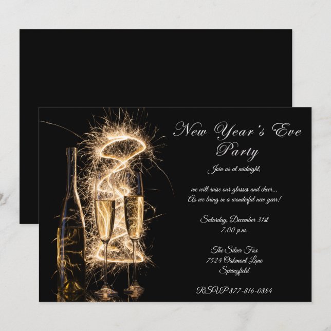 Elegantes Hell Champagne Silvester Party Einladung (Vorne/Hinten)