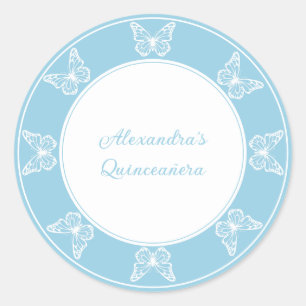 Elegantes Hellblau Quinceañera - Schmetterling Kla Runder Aufkleber