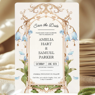 Elegantes hellblau und goldblütig Save the Date Einladung