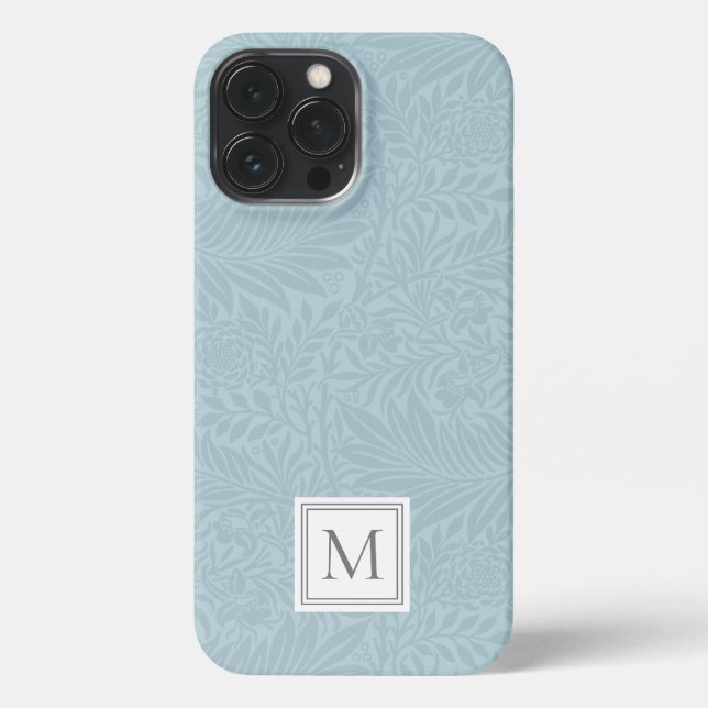 Elegantes hellblaues florales Botanisches Monogram iPhone 13 Pro Max Hülle (Rückseite)