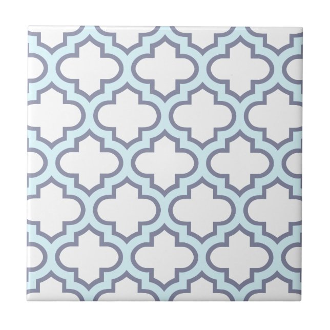 Elegantes hellblaues Marokkaner Quatrefoil Muster Fliese (Vorderseite)