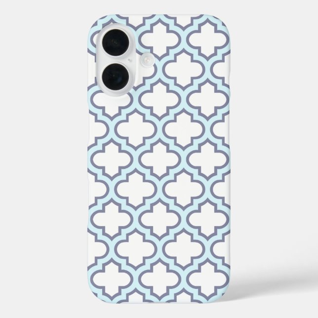 Elegantes hellblaues marokkanisches Quatrefolienmu iPhone 16 Hülle (Rückseite)