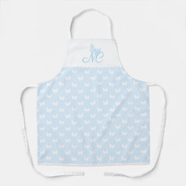 Elegantes, hellblaues Monogram Butterfly-Muster Schürze