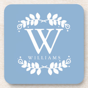Elegantes Hellblaues Monogramm Getränkeuntersetzer