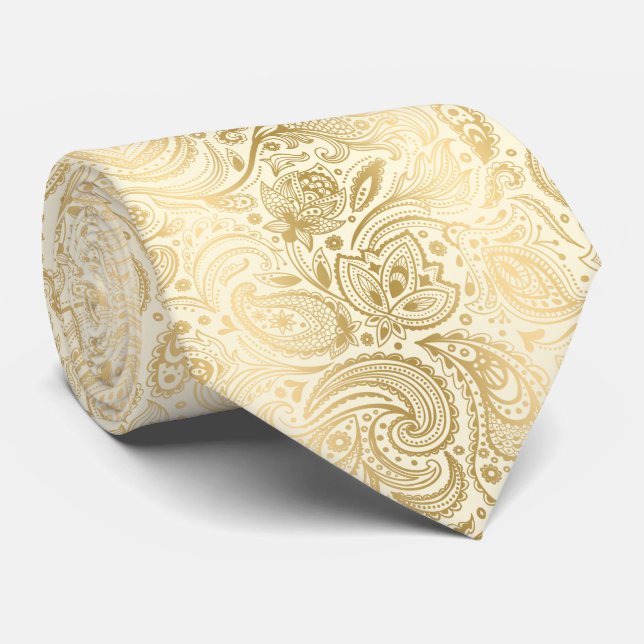 Elegantes helles Gold- und Elfenbeinmuster Krawatte (Gerollt)