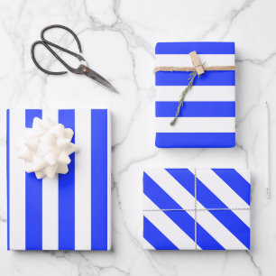 Elegantes Helles Königliches Blaues Streifenmuster Geschenkpapier Set