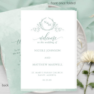 Elegantes, hellgrün geflochtenes Hochzeitsprogramm