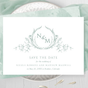 Elegantes, hellgrünes Aquarellfarbenmonogramm Save The Date