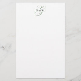 Elegantes hellgrünes Kalligrafie-Monogramm geteilt Briefpapier