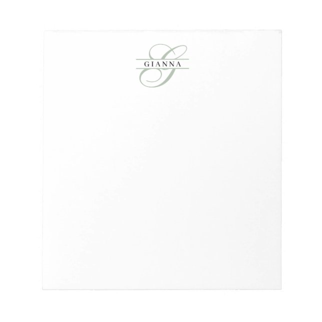 Elegantes hellgrünes Kalligrafie-Monogramm geteilt Notizblock (Vorderseite)