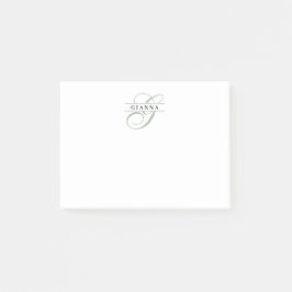 Elegantes hellgrünes Kalligrafie-Splitter-Monogram Post-it Klebezettel
