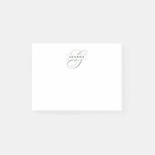 Elegantes hellgrünes Kalligrafie-Splitter-Monogram Post-it Klebezettel