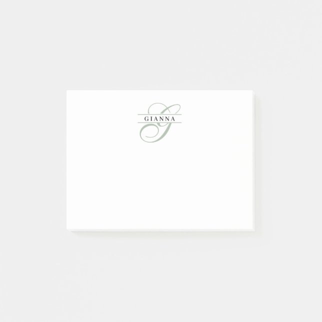 Elegantes hellgrünes Kalligrafie-Splitter-Monogram Post-it Klebezettel (Vorderseite)